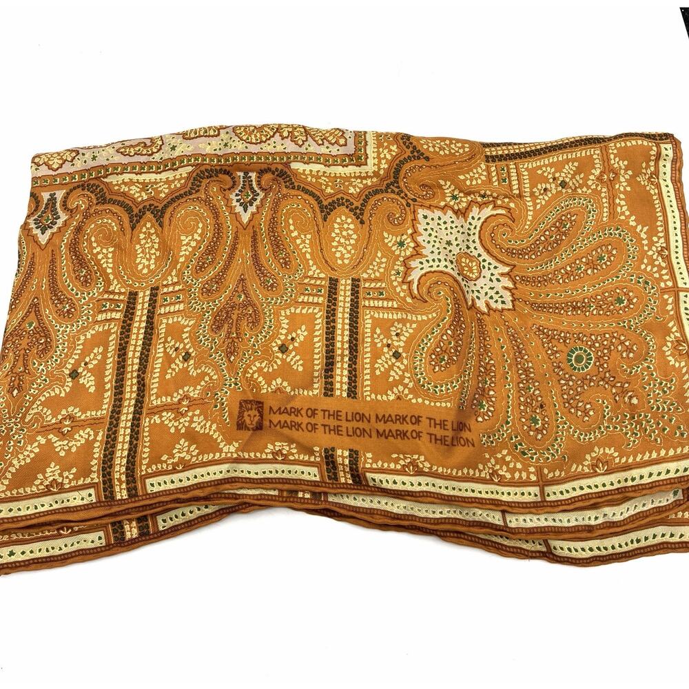 Vintage Anne Klein Mark of the Lion Scarf Paisley 30” Square Fall Colors - Picture 2 of 4